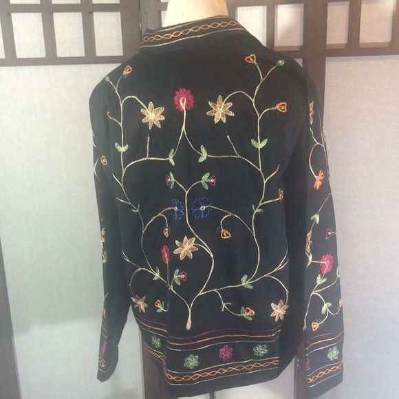Denim & Co. embroidered black jacket/ large/ cotton, orange, green, red, yellow - Picture 5 of 11
